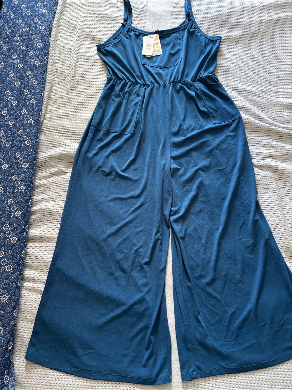 LuLaRoe Sleeveless Wide-Leg Jumpsuit in Teal Blue